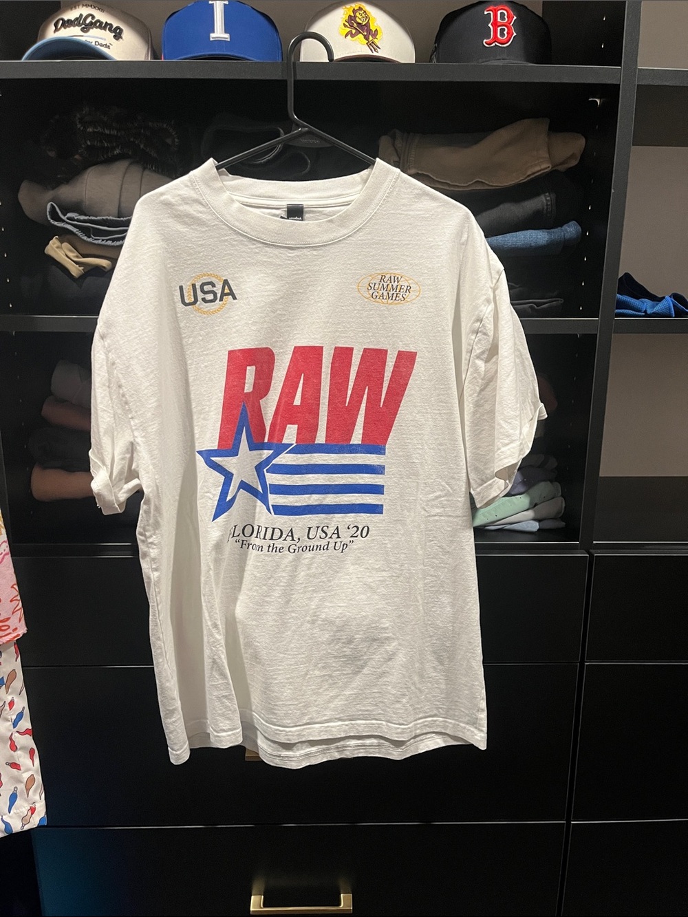 RAW Graphic Short Sleeve Tee - White with Red & Blue